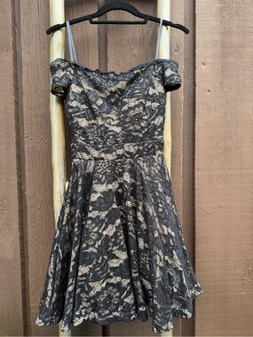 B. Darlin Black Lace Formal Dress with Nude / Tan Lining Size 0
